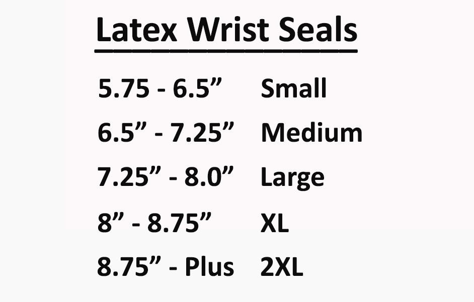 Male Size Chart for Latex Cone Wrist Seals (pair)