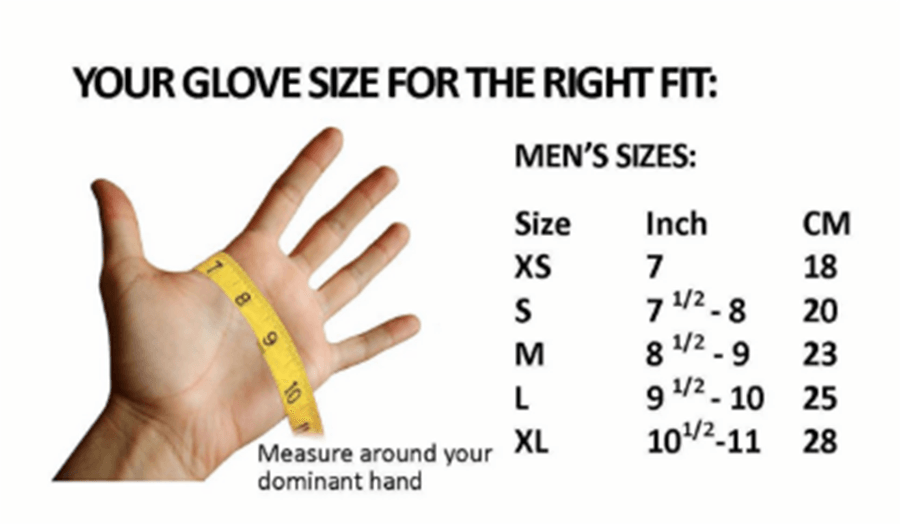 Male Size Chart for Glove Lock Dry Glove System