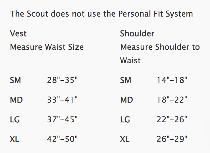 Male Size Chart for Scout
