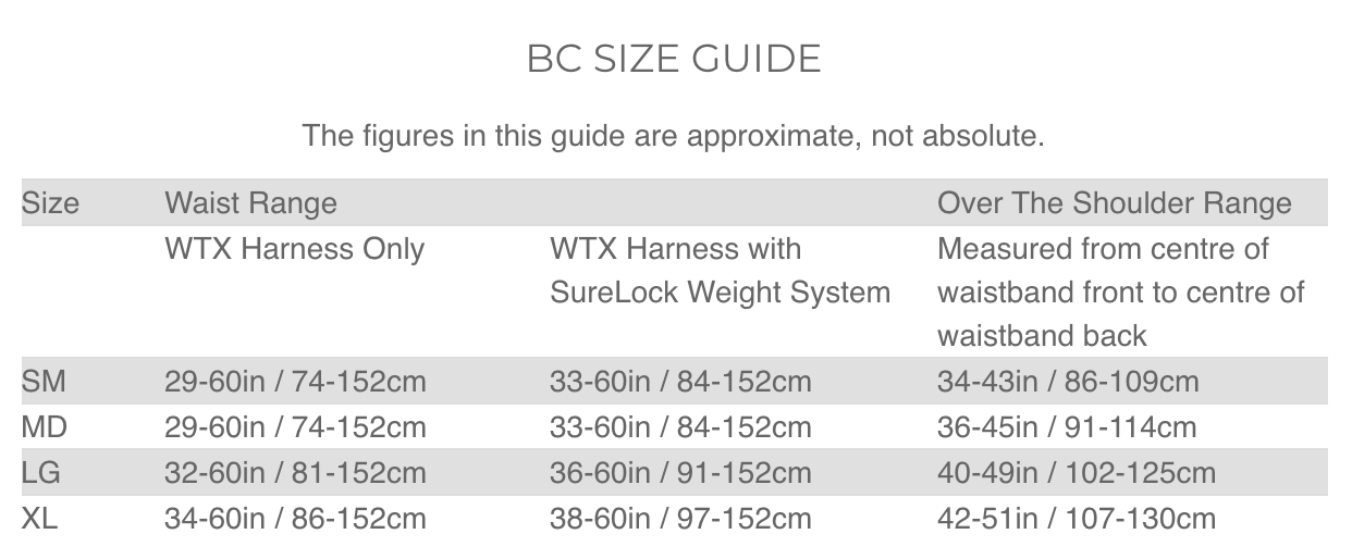 Size Chart for Black Ice BCD