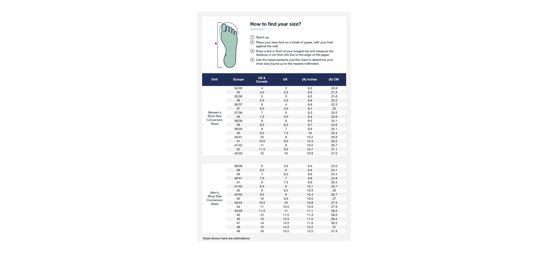 Size Chart for Manta Boot 6.5mm Size 7 - Discontinued