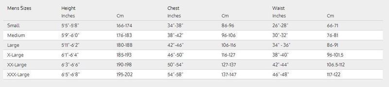 Size Chart for J2 Men's Top