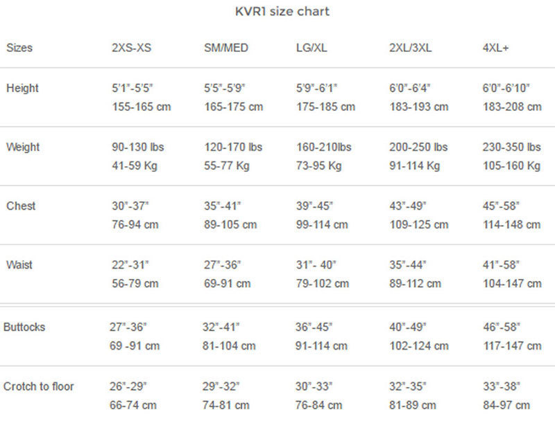 Size Chart for Fusion KVR1 with Aircore Drysuit 