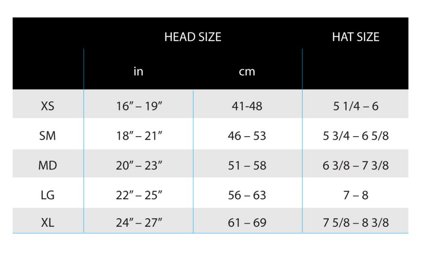 Size Chart for Lavacore Hood