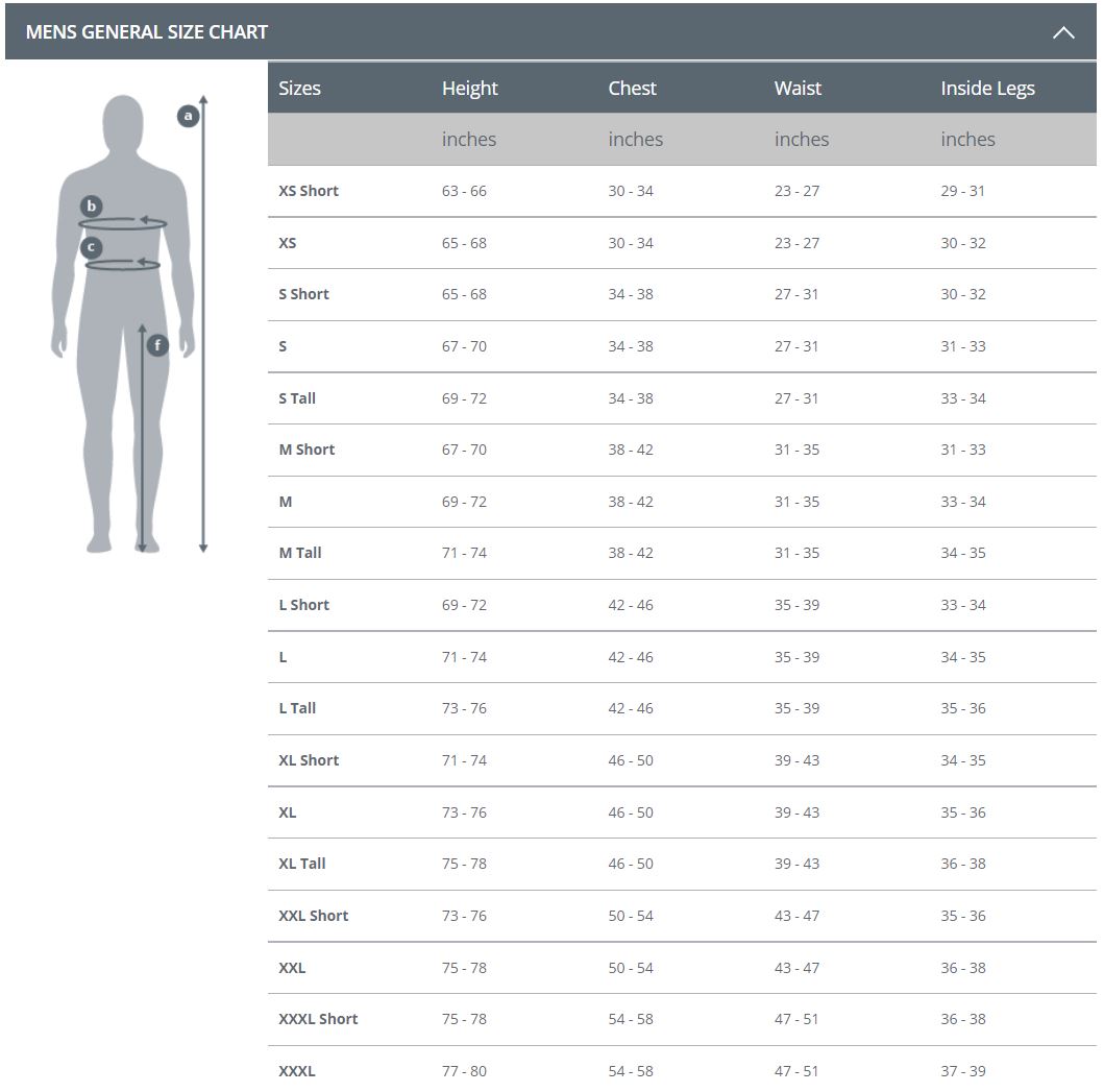 Size Chart for Xerotherm Hoodie