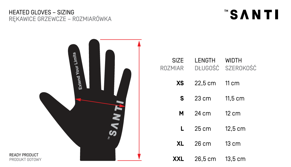 Size Chart for Heated Gloves 2.0 