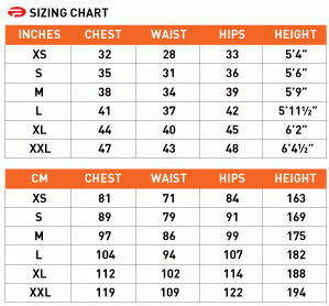 Size Chart for Merino Base Layer Short Sleeve 180