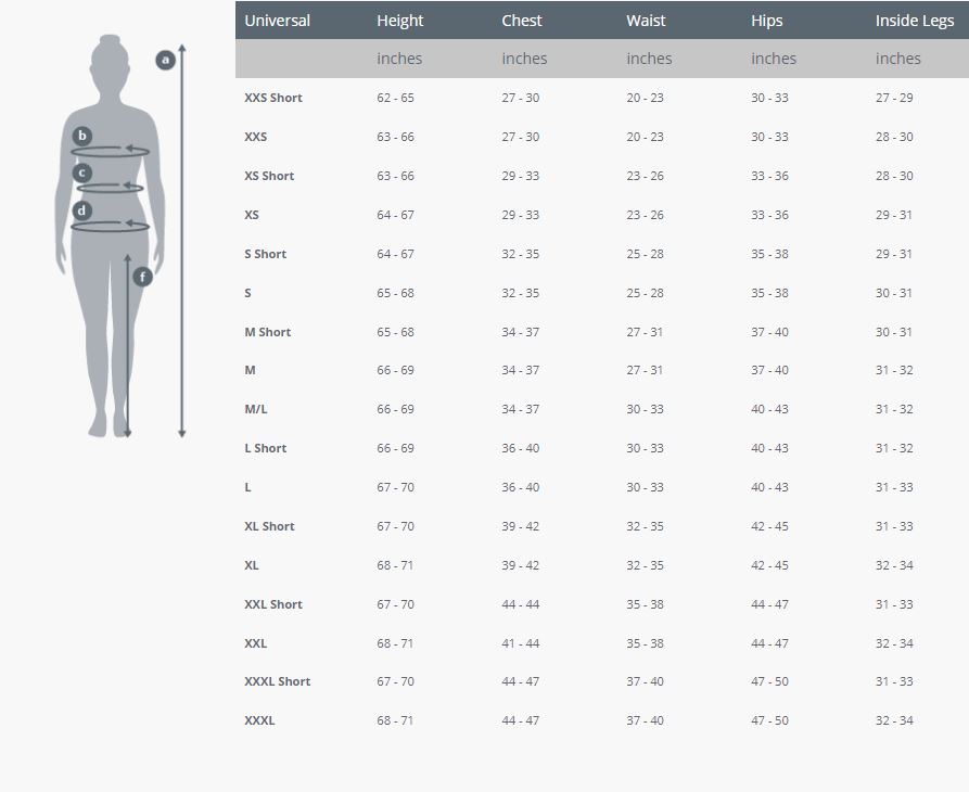 Female Size Chart for Thermocline Long Sleeve Top-Discontinued
