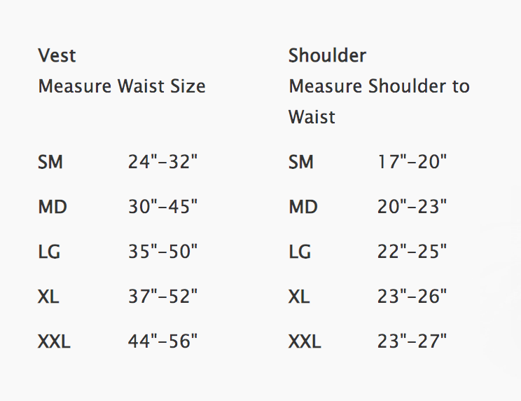 Size Chart for Resort + BCD
